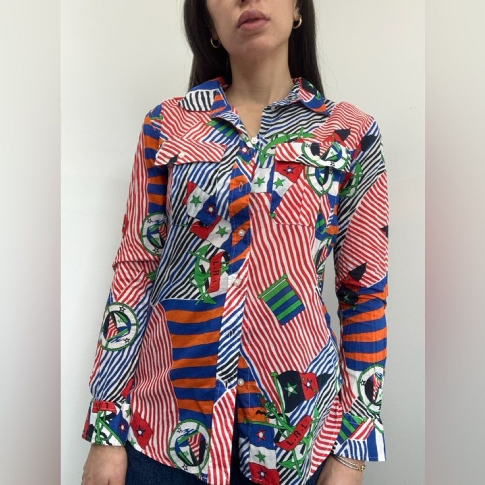 Lauren Ralph Lauren 100% Cotton Nautical Print Button Front Voile Shirt Size S - Picture 5 of 15